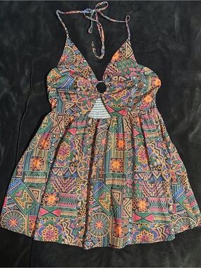 Boho Tribal Print Halter Sundress | Colorful Flowy Summer Dress
